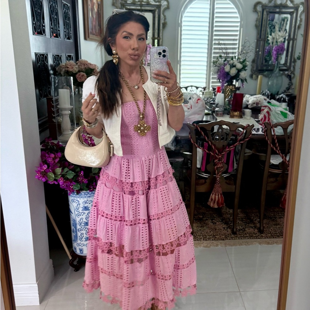 Purple Eyelet Midi Dress